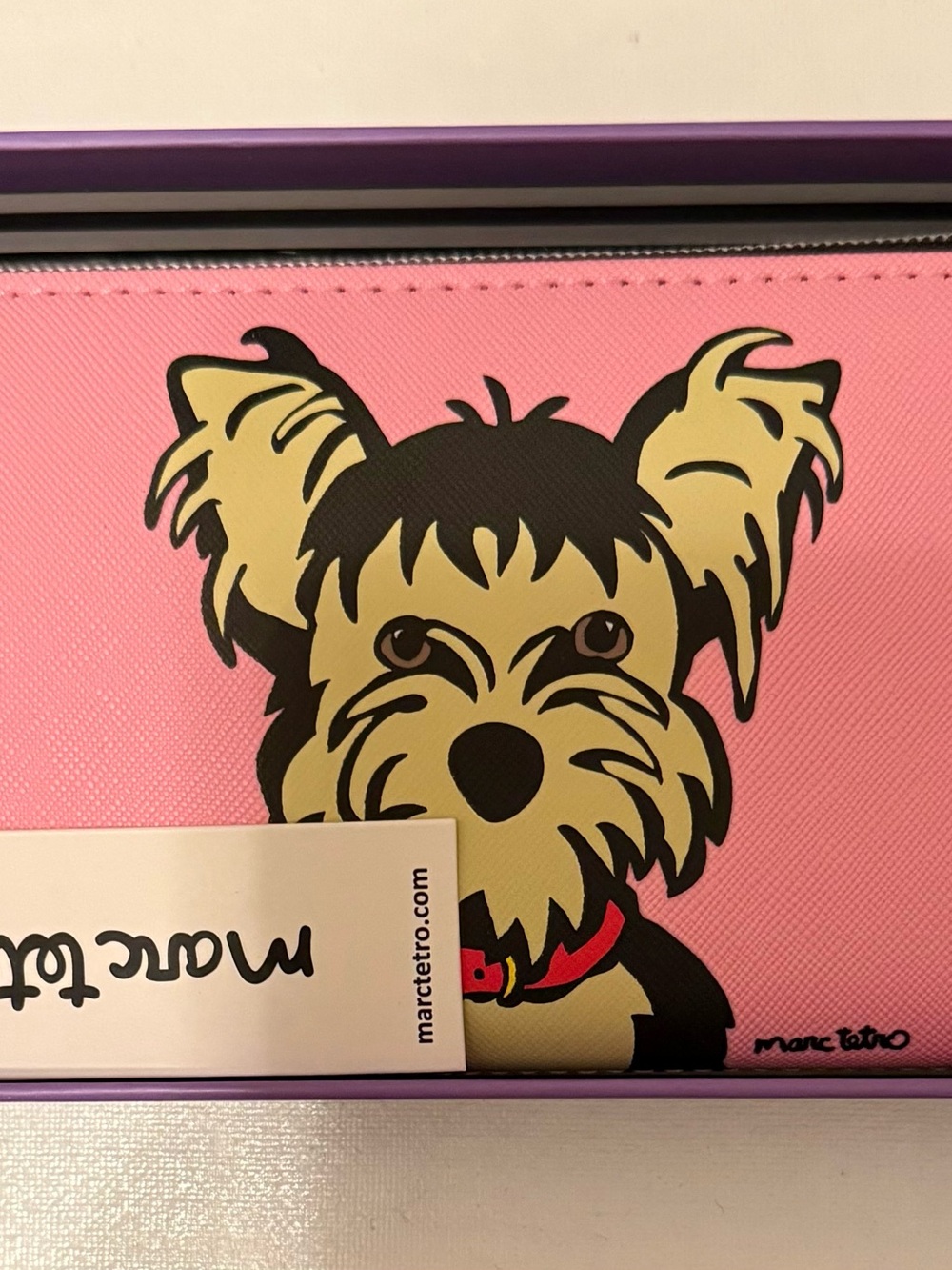 Marc Tetro Pink Yorkie Zip Pouch - Cute Dog Travel Accessory